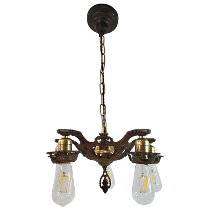 Antique 1920s Polychrome 5-Light Chandelier