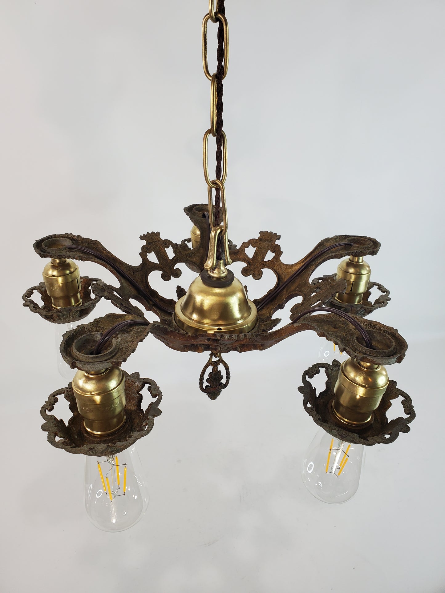 Antique 1920s Polychrome 5-Light Chandelier