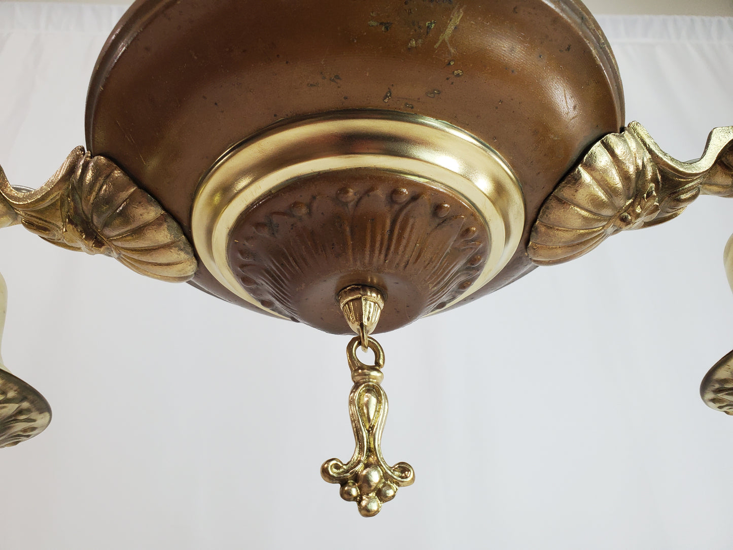 Antique 1920s Victorian 2 Arm Brass Pan Chandelier No. 2