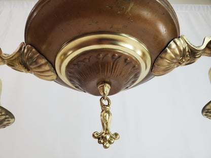 Antique 1920s Victorian 2 Arm Brass Pan Chandelier No. 2