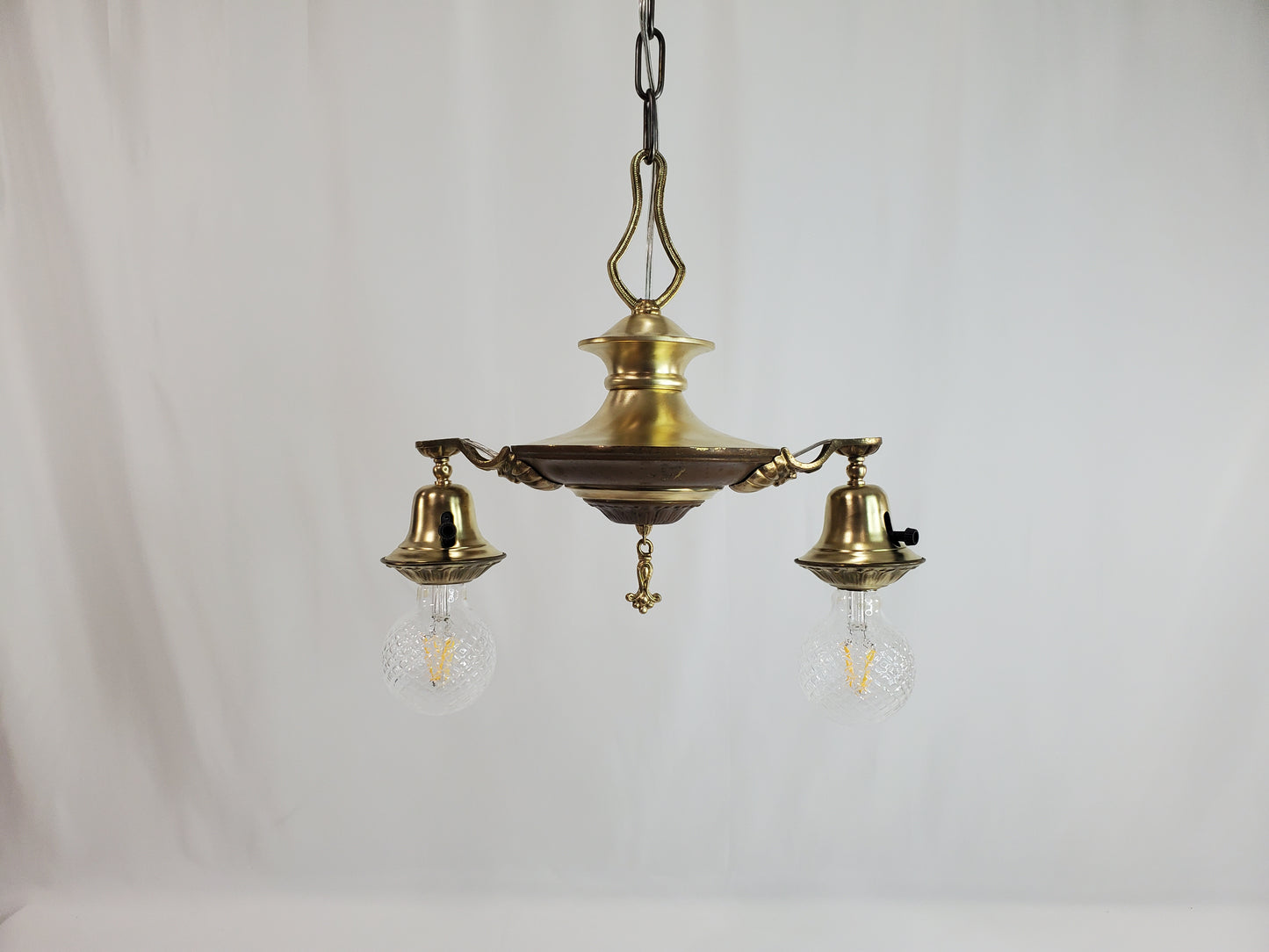 Antique 1920s Victorian 2 Arm Brass Pan Chandelier No. 2
