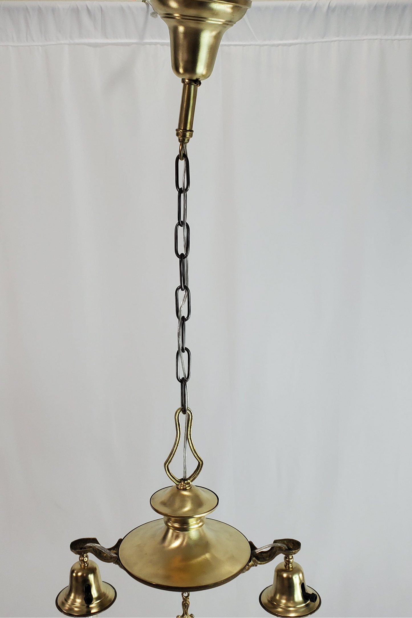 Antique 1920s Victorian 2 Arm Brass Pan Chandelier No. 2
