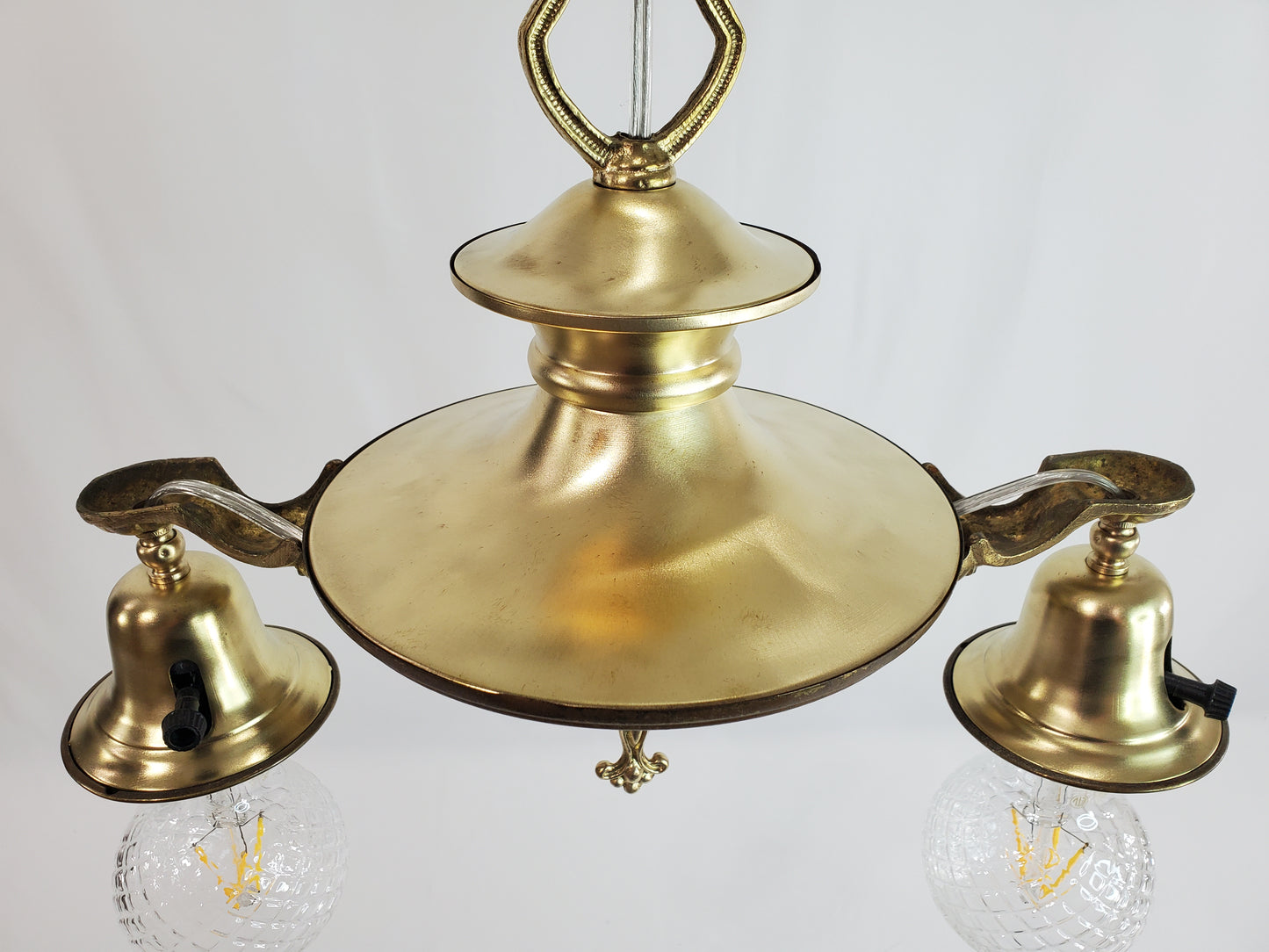 Antique 1920s Victorian 2 Arm Brass Pan Chandelier No. 2