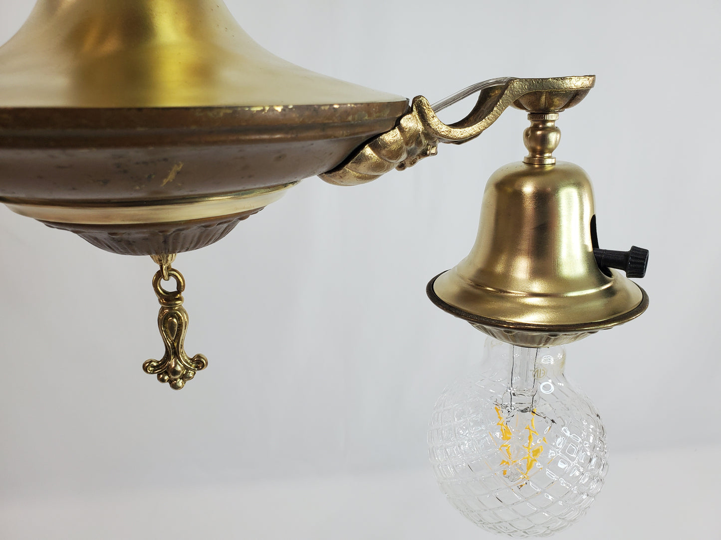 Antique 1920s Victorian 2 Arm Brass Pan Chandelier No. 2