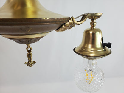 Antique 1920s Victorian 2 Arm Brass Pan Chandelier No. 2