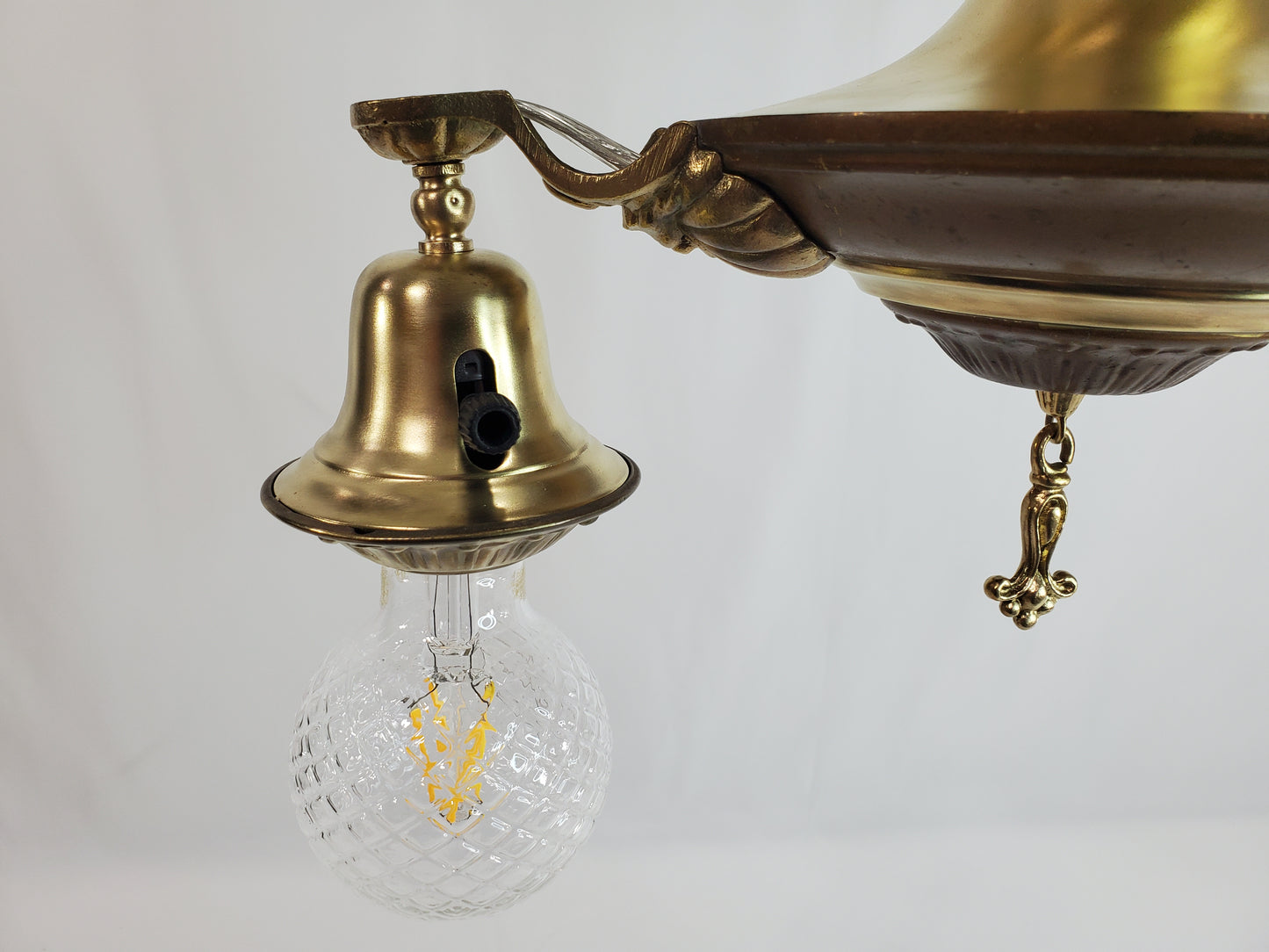 Antique 1920s Victorian 2 Arm Brass Pan Chandelier No. 2