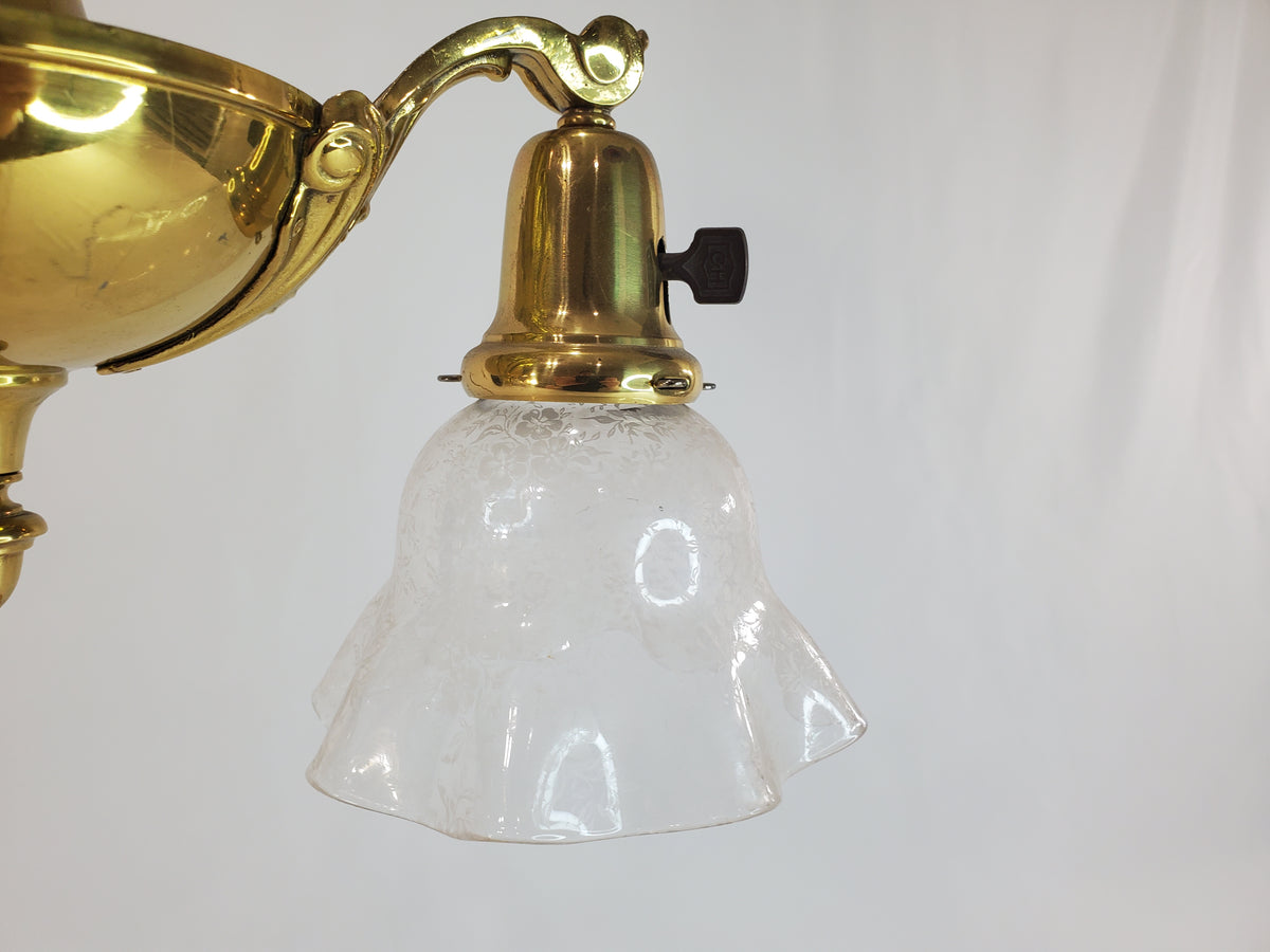 Antique 1920s Victorian 2 Arm Brass Pan Chandelier No. 3