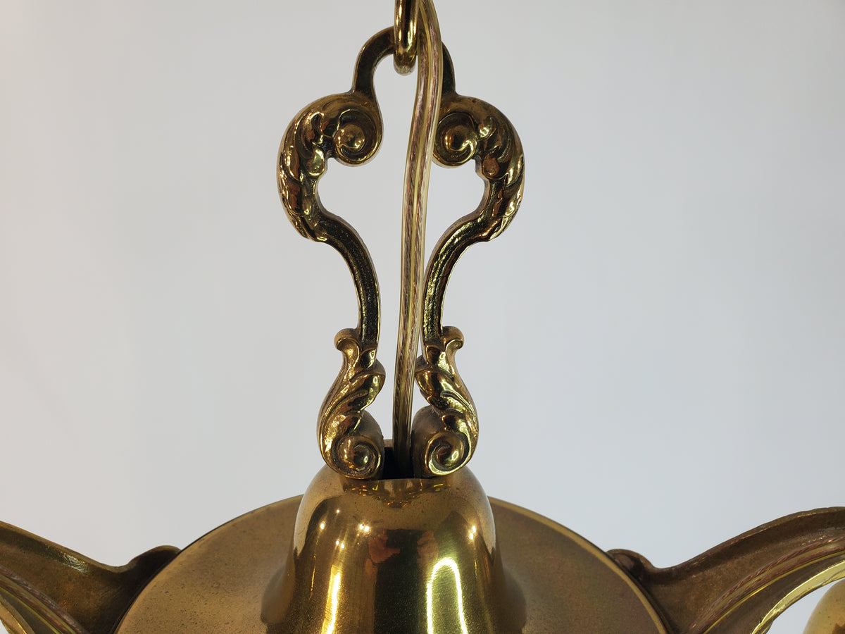 Antique 1920s Victorian 2 Arm Brass Pan Chandelier No. 3