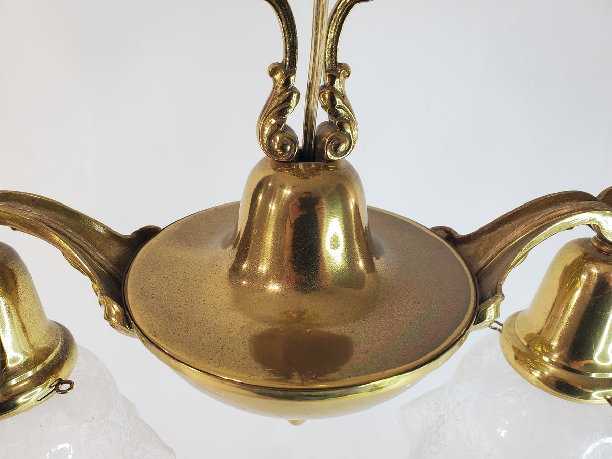 Antique 1920s Victorian 2 Arm Brass Pan Chandelier No. 3