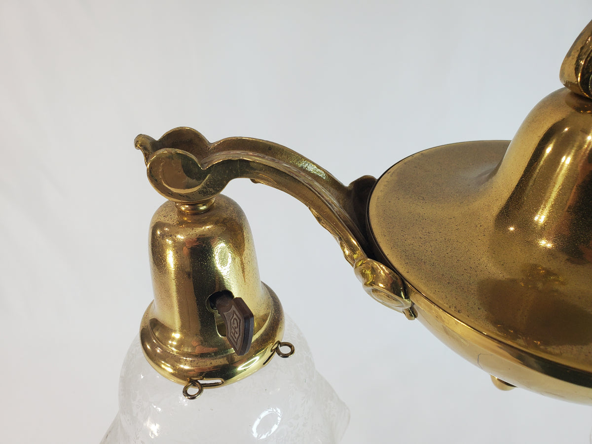 Antique 1920s Victorian 2 Arm Brass Pan Chandelier No. 3