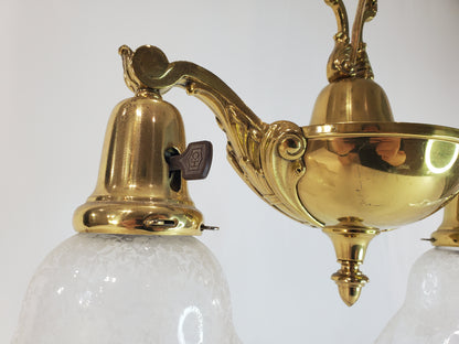 Antique 1920s Victorian 2 Arm Brass Pan Chandelier No. 3
