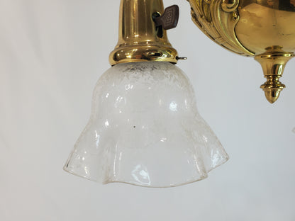 Antique 1920s Victorian 2 Arm Brass Pan Chandelier No. 3