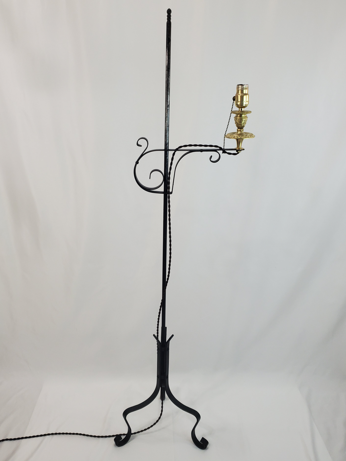 Antique Adjustable Wrought Iron Bridge Lamp - Brass Candle Holder Accent