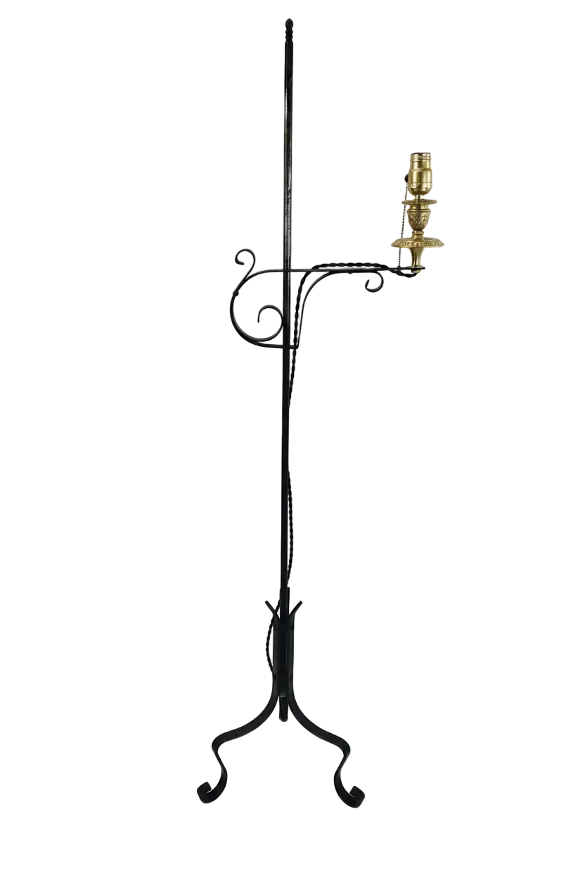 Antique Adjustable Wrought Iron Bridge Lamp - Brass Candle Holder Accent
