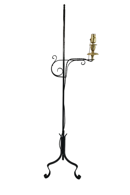 Antique Adjustable Wrought Iron Bridge Lamp - Brass Candle Holder Accent