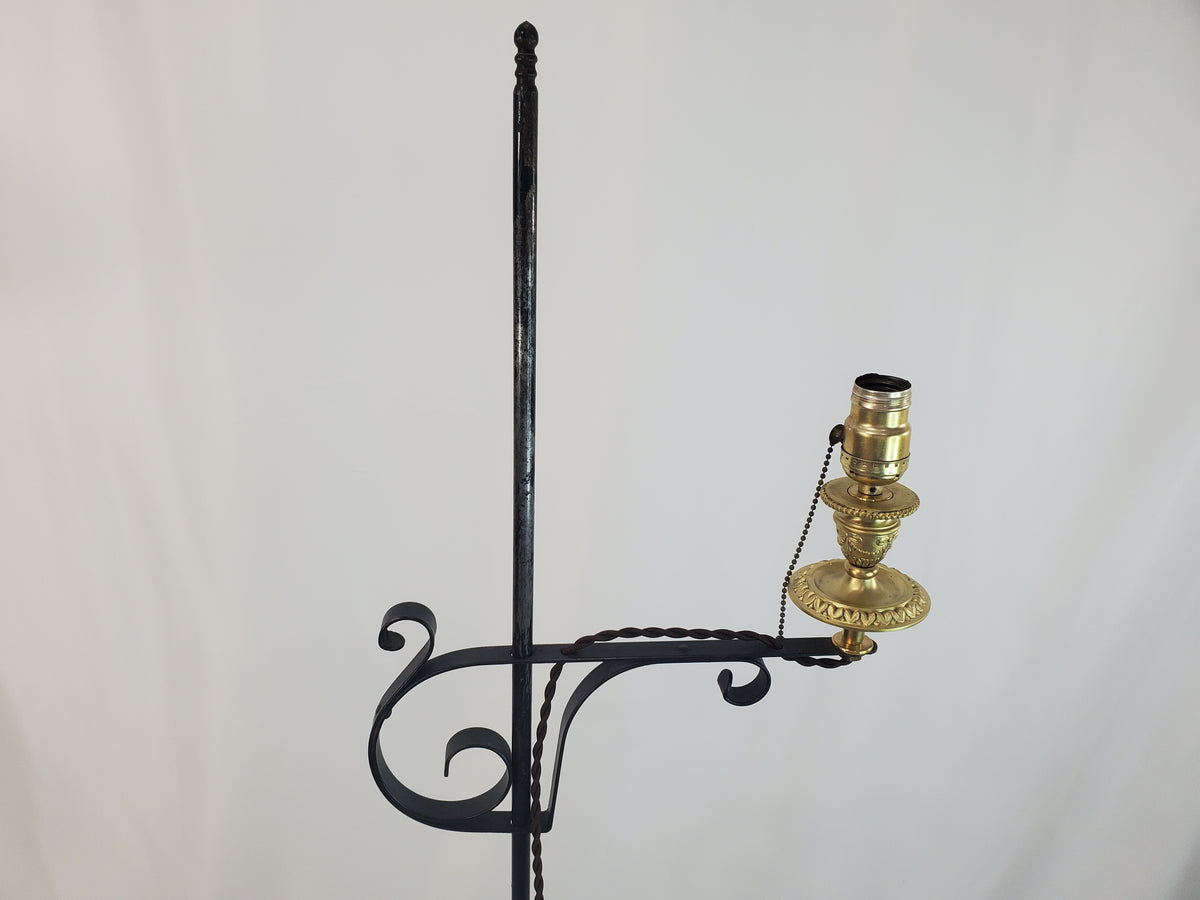 Antique Adjustable Wrought Iron Bridge Lamp - Brass Candle Holder Accent