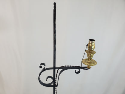 Antique Adjustable Wrought Iron Bridge Lamp - Brass Candle Holder Accent