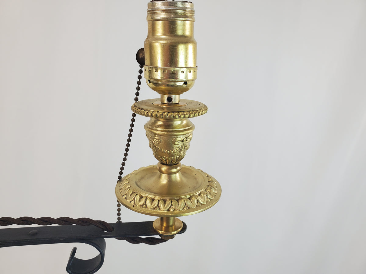 Antique Adjustable Wrought Iron Bridge Lamp - Brass Candle Holder Accent