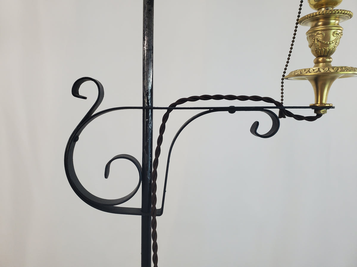 Antique Adjustable Wrought Iron Bridge Lamp - Brass Candle Holder Accent