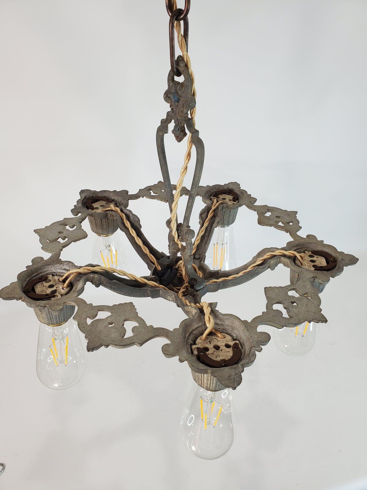 Antique Art Deco 5-Light Chandelier 1920s by Riddle