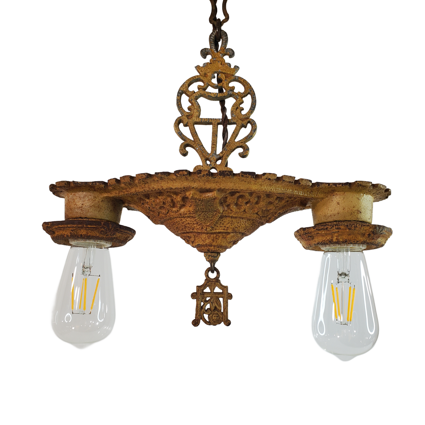 Antique Art Deco Cast Iron 2-Light Chandelier 1920s