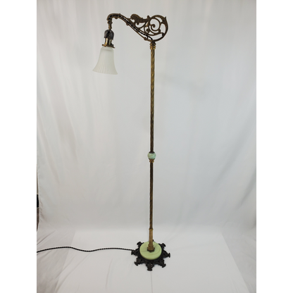 Antique Art Deco Uranium Slag Glass Bridge Arm Floor Lamp - 1920s
