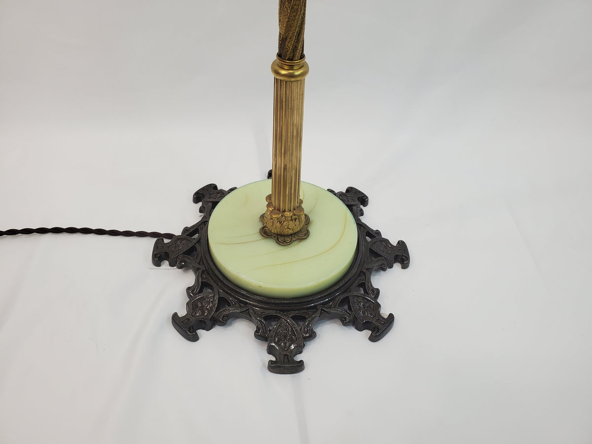 Antique Art Deco Uranium Slag Glass Bridge Arm Floor Lamp - 1920s