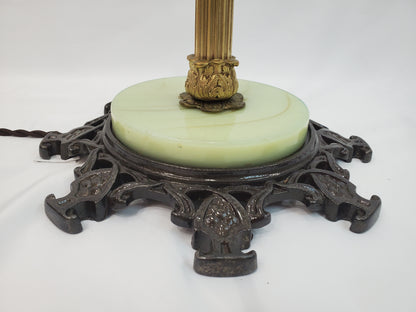 Antique Art Deco Uranium Slag Glass Bridge Arm Floor Lamp - 1920s