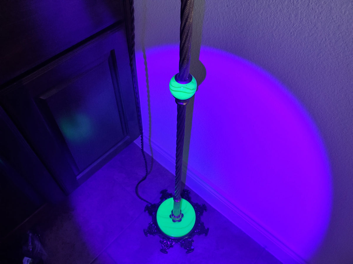 Antique Art Deco Uranium Slag Glass Bridge Arm Floor Lamp - 1920s