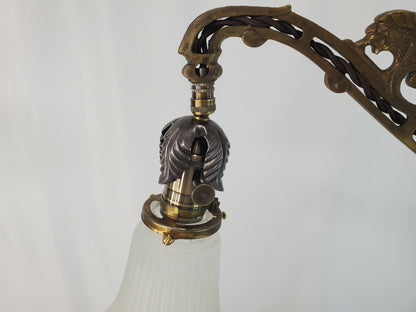 Antique Art Deco Uranium Slag Glass Bridge Arm Floor Lamp - 1920s