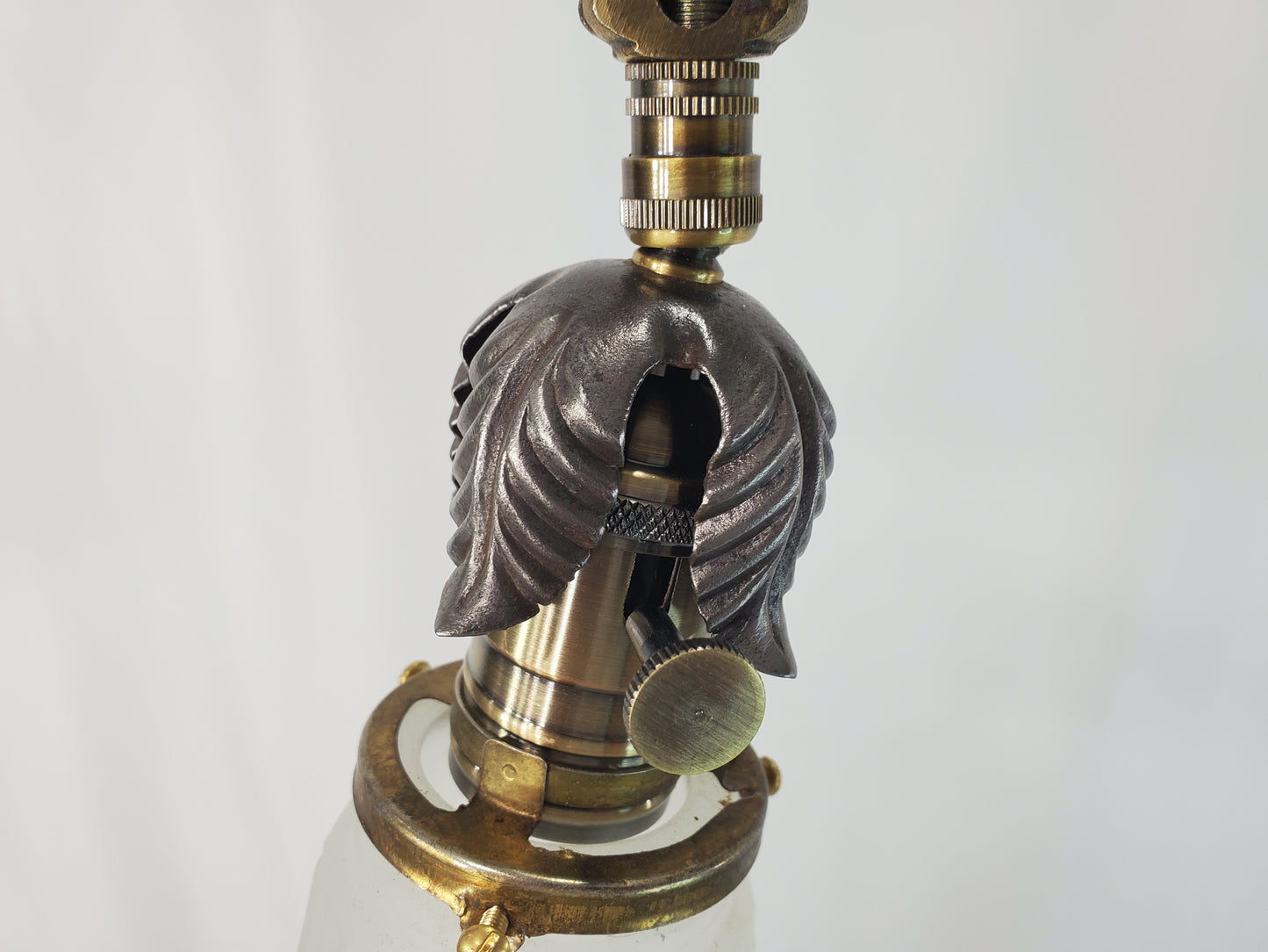 Antique Art Deco Uranium Slag Glass Bridge Arm Floor Lamp - 1920s