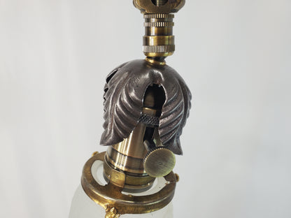 Antique Art Deco Uranium Slag Glass Bridge Arm Floor Lamp - 1920s