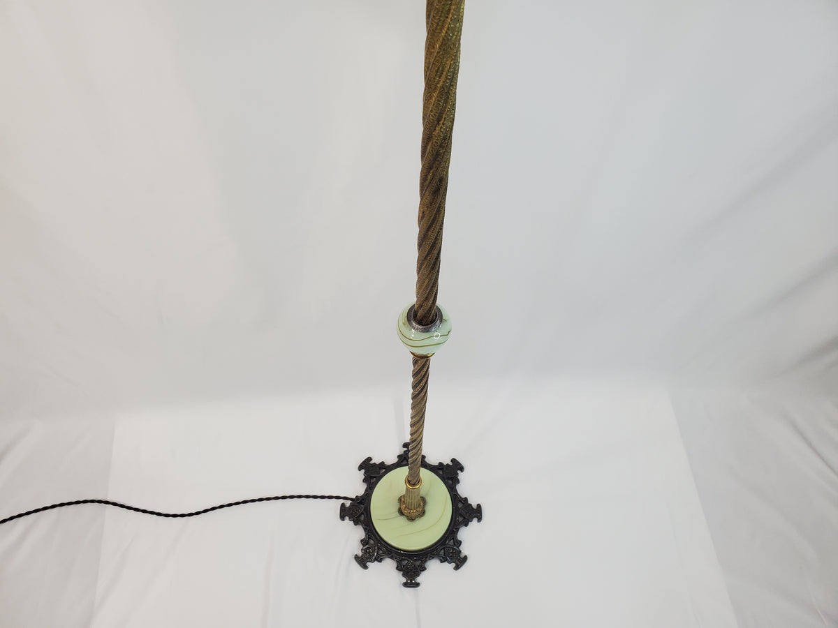 Antique Art Deco Uranium Slag Glass Bridge Arm Floor Lamp - 1920s