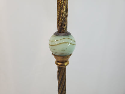 Antique Art Deco Uranium Slag Glass Bridge Arm Floor Lamp - 1920s