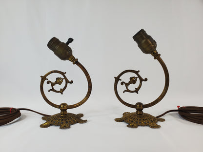 Antique Art Nouveau Brass Electric Wall Sconces
