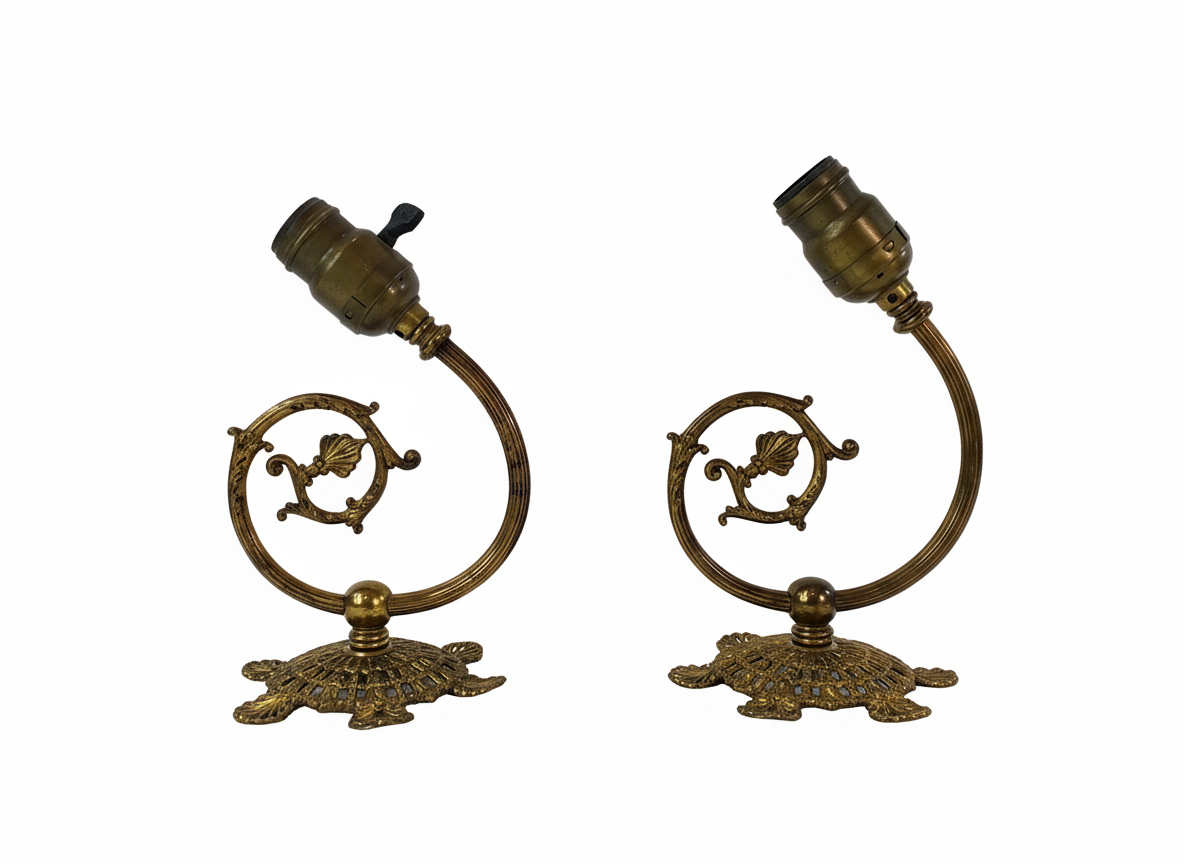 Antique Art Nouveau Brass Electric Wall Sconces
