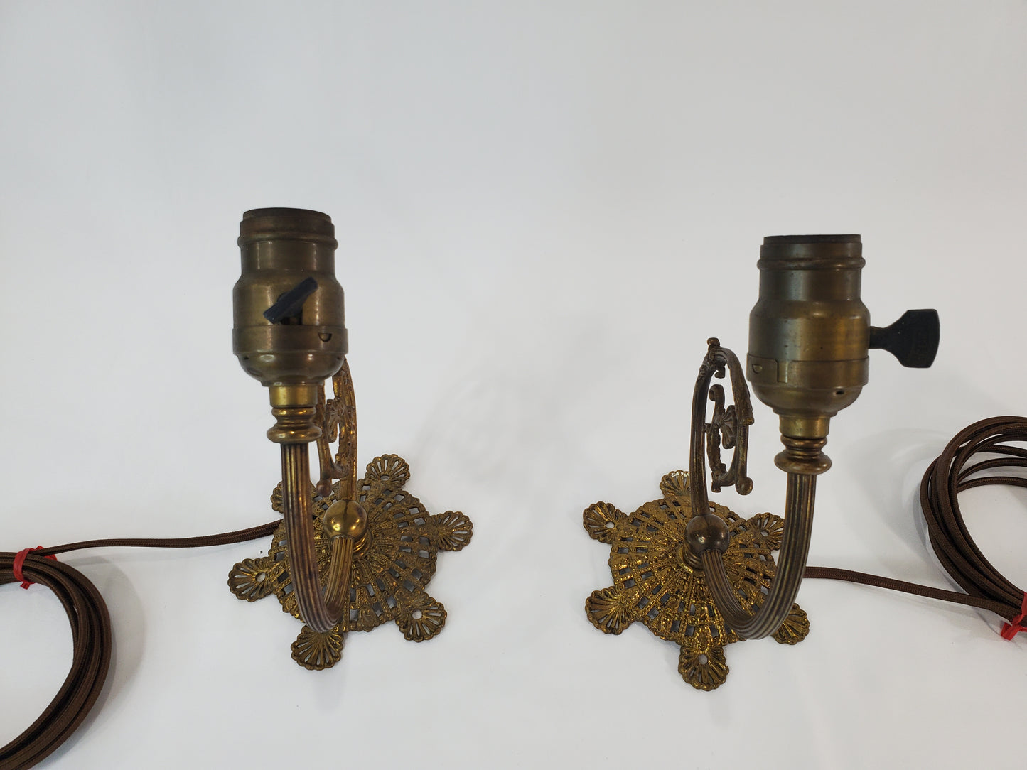 Antique Art Nouveau Brass Electric Wall Sconces