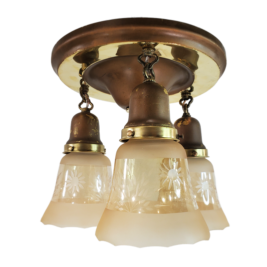 Antique Brass 3-Light Flush Mount Ceiling Fixture