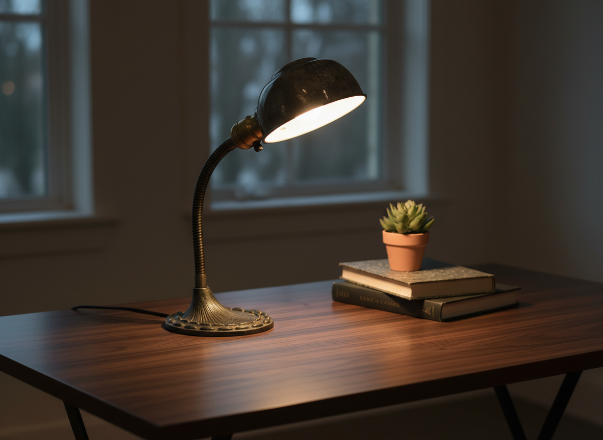 Antique Cast Iron Adjustable Gooseneck Desk Lamp