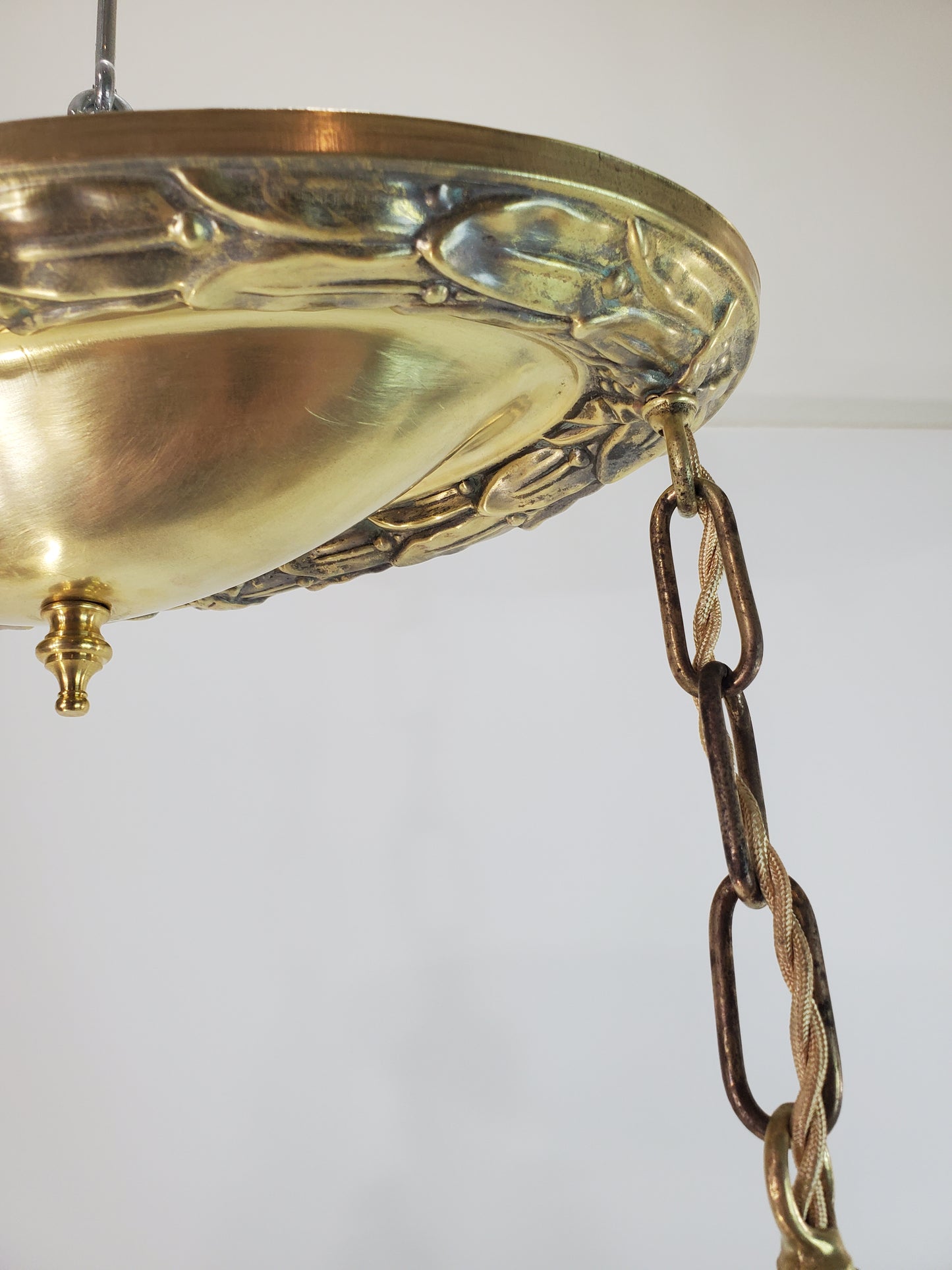 Antique Flush Mount Polished Brass 2-Light Chandelier 1920s