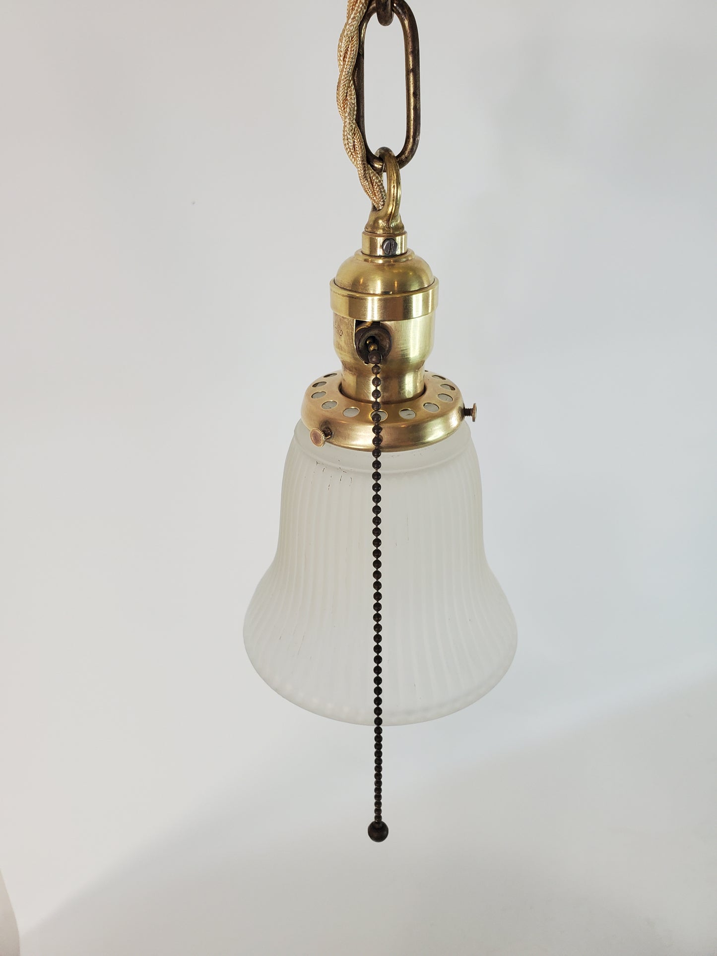 Antique Flush Mount Polished Brass 2-Light Chandelier 1920s