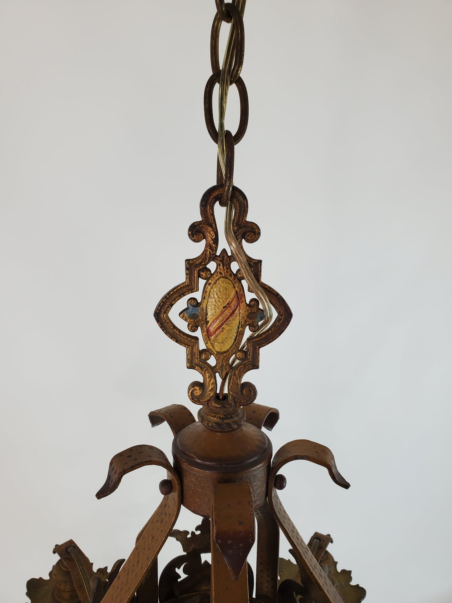 Antique Spanish Revival 5-Light Chandelier with Coat of Arms Accents