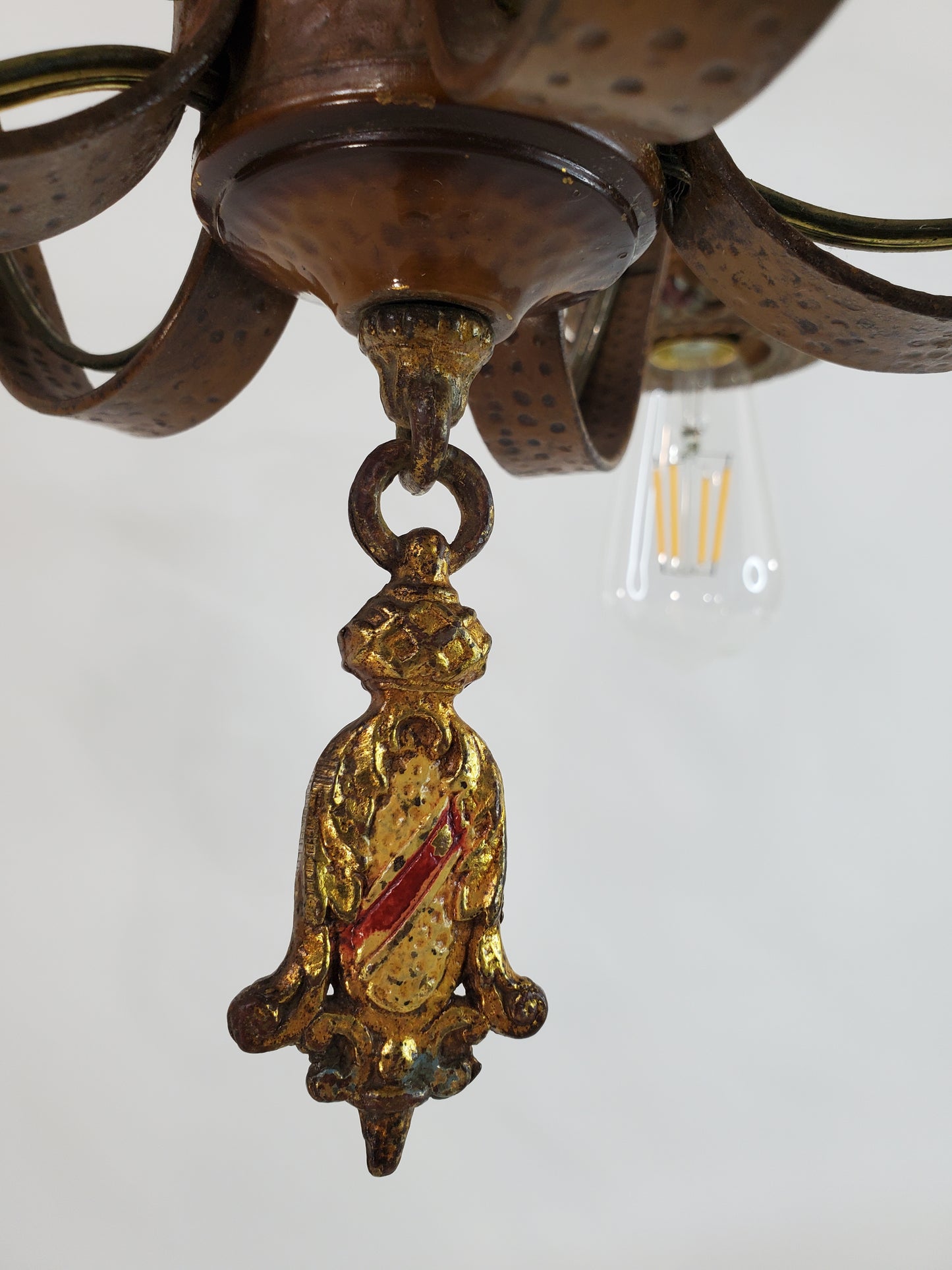 Antique Spanish Revival 5-Light Chandelier with Coat of Arms Accents