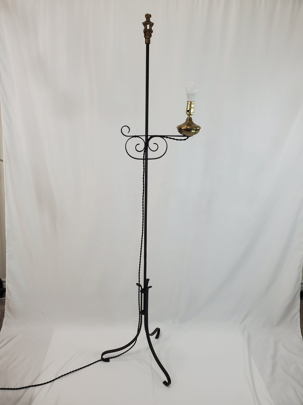 Antique Wrought Iron Bridge Arm Floor Lamp - Brass Oil Well Accent