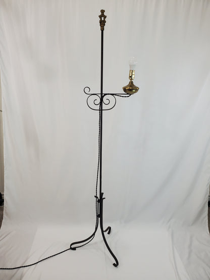 Antique Wrought Iron Bridge Arm Floor Lamp - Brass Oil Well Accent