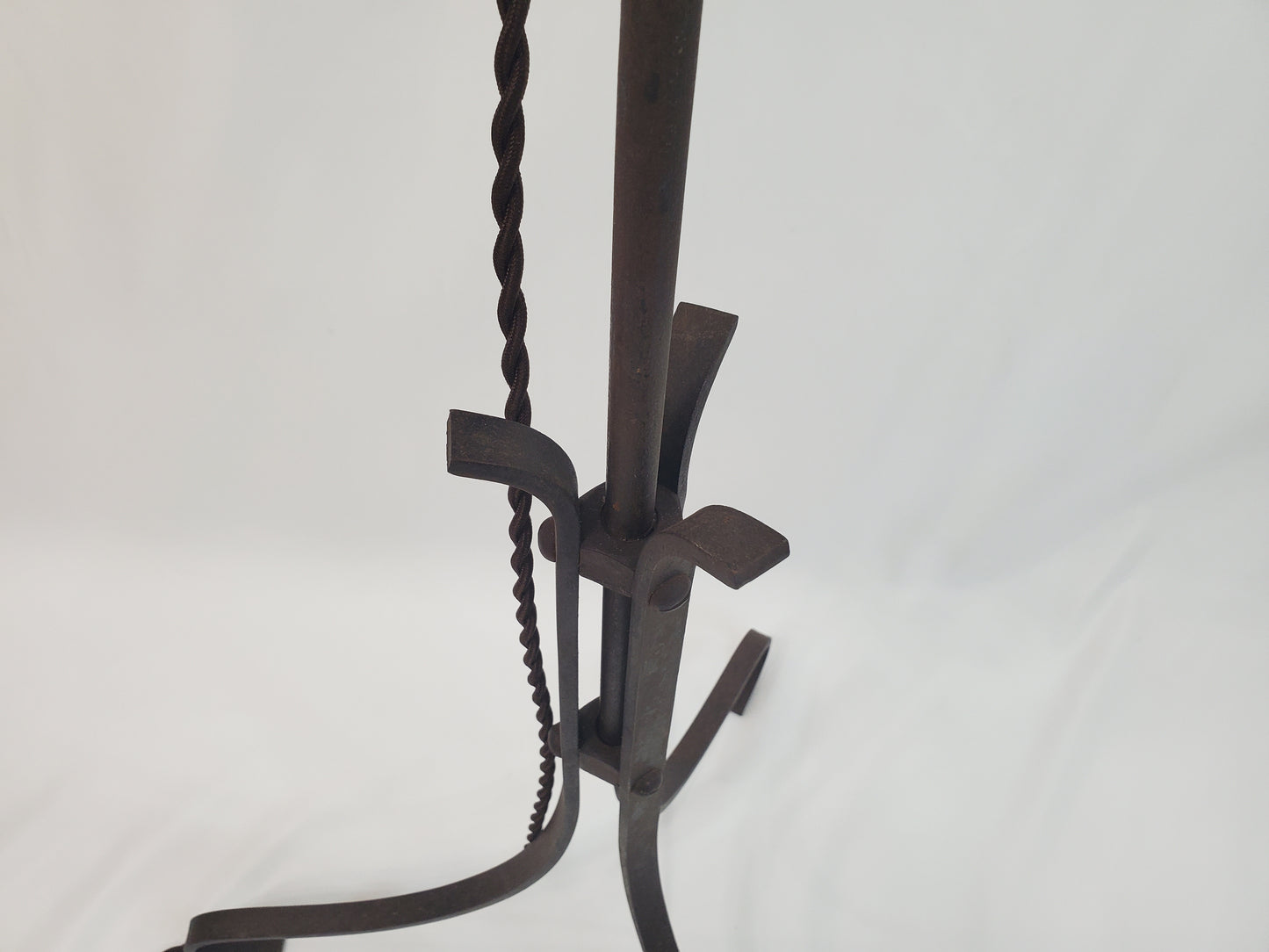 Antique Wrought Iron Bridge Arm Floor Lamp - Brass Oil Well Accent