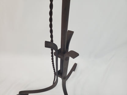 Antique Wrought Iron Bridge Arm Floor Lamp - Brass Oil Well Accent