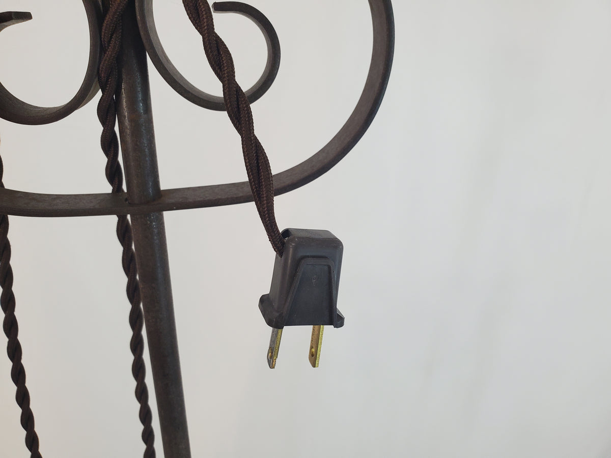 Antique Wrought Iron Bridge Arm Floor Lamp - Brass Oil Well Accent