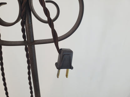 Antique Wrought Iron Bridge Arm Floor Lamp - Brass Oil Well Accent