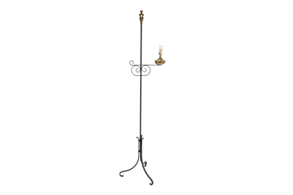 Antique Wrought Iron Bridge Arm Floor Lamp - Brass Oil Well Accent